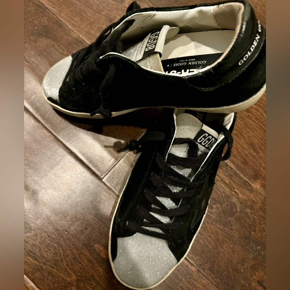 Golden Goose- Black suede and silver shimmer Size 37 low top- sneakers.